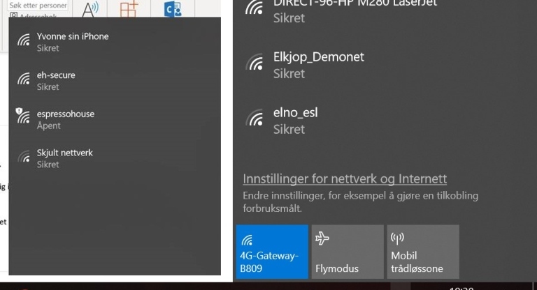 Skjermbilde som viser wifi-nett. Tenk på mannen i midten!